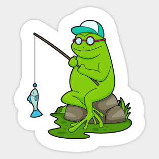 Frog as Fisher with Fishing rod & Fish Sticker